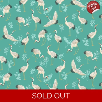 REMNANT - Makower - Michiko - Cranes - Turquoise - 29cm